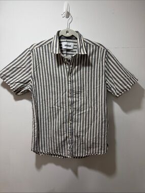 Minimum Blue and White Vertical Stripe Short Sleeve Button-Up M Nautical Coastal